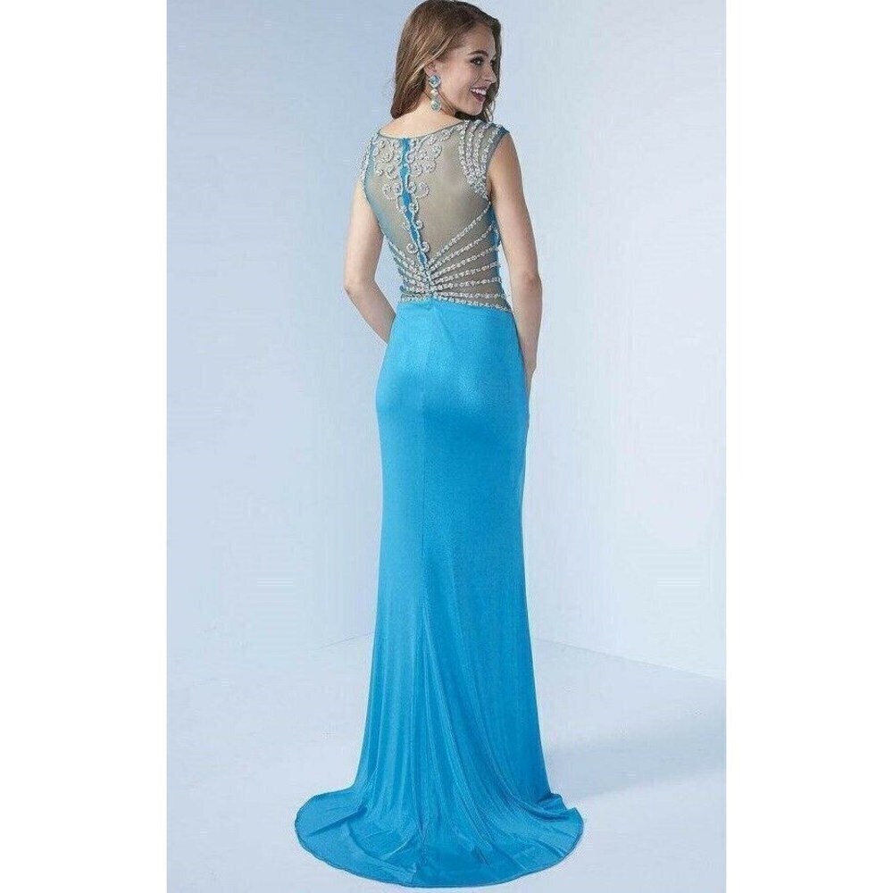 Splash Metallic Jersey Grad Prom Dress J480 Turquiose - Picture 2 of 6